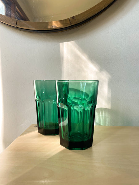 Libbey Juniper Green Tall Gibralter Glass Tumblers - Set of Two