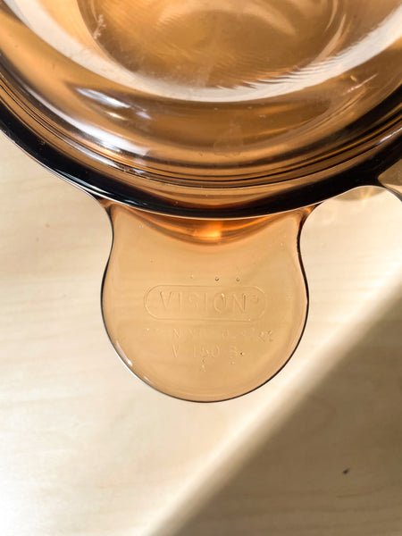 Vintage Corning Visions Amber Grab-it With Lid V-150-B