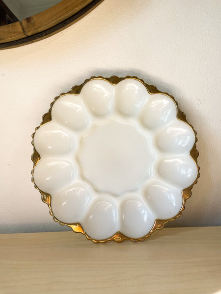 Vintage Anchor Hocking Gold Rimmed Milk Glass deviled egg tray
