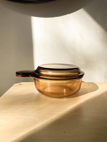 Vintage Corning Visions Amber Grab-it With Lid V-150-B