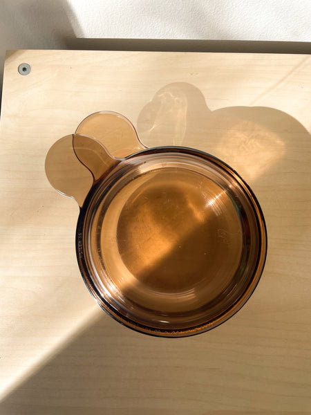 Vintage Corning Visions Amber Grab-it With Lid V-150-B