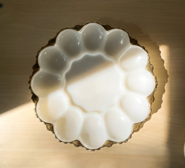 Vintage Anchor Hocking Gold Rimmed Milk Glass deviled egg tray