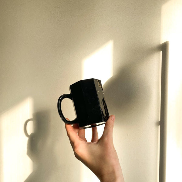 Vintage Arcoroc France Octime Black Glass Octagon Coffee Mug - Set of 4 MCM Mugs