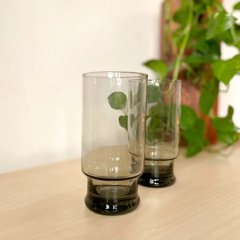 1970s Vintage Smokey Highball Drinking Glasses - Set of Two