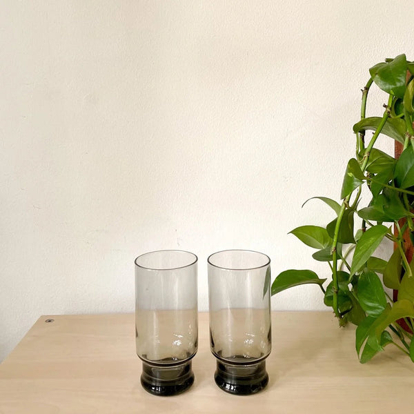 1970s Vintage Smokey Highball Drinking Glasses - Set of Two